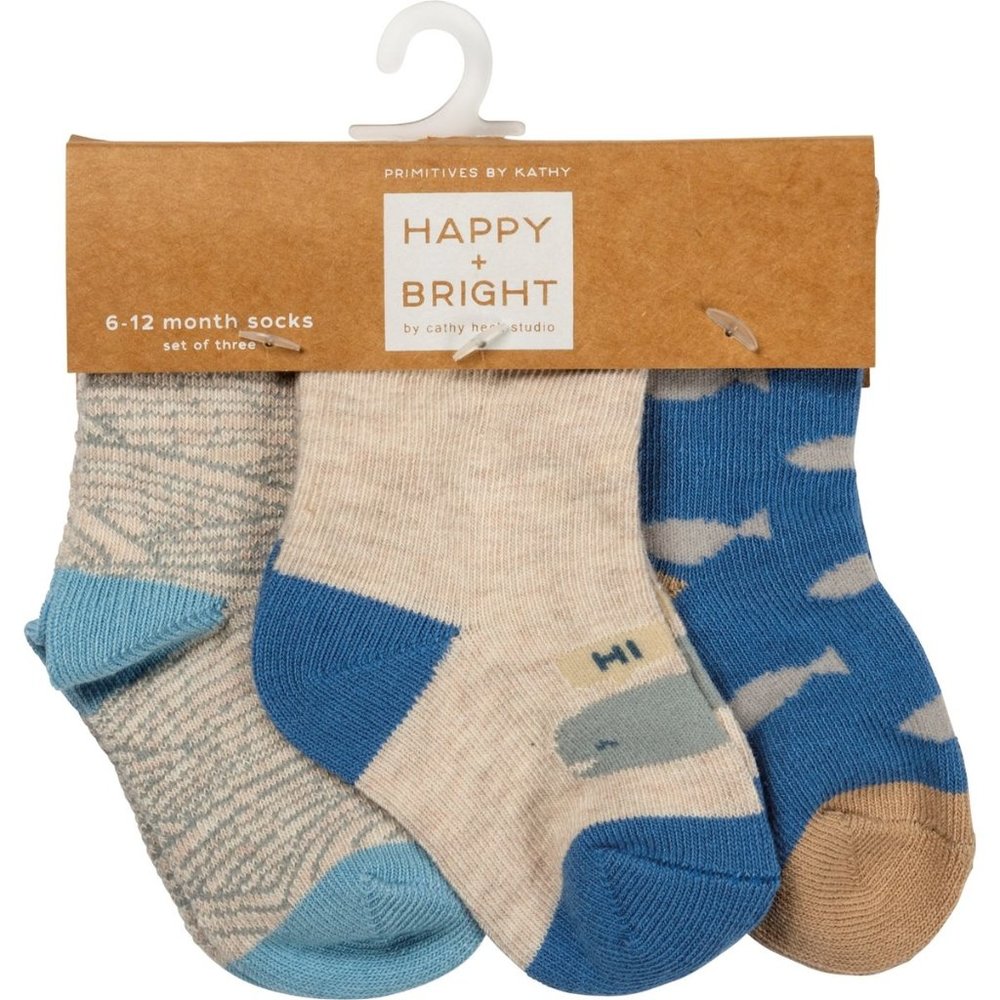 NEW 3 Pairs Nautical-themed Sea Blue Newborn Baby Socks from Primitives by Kathy